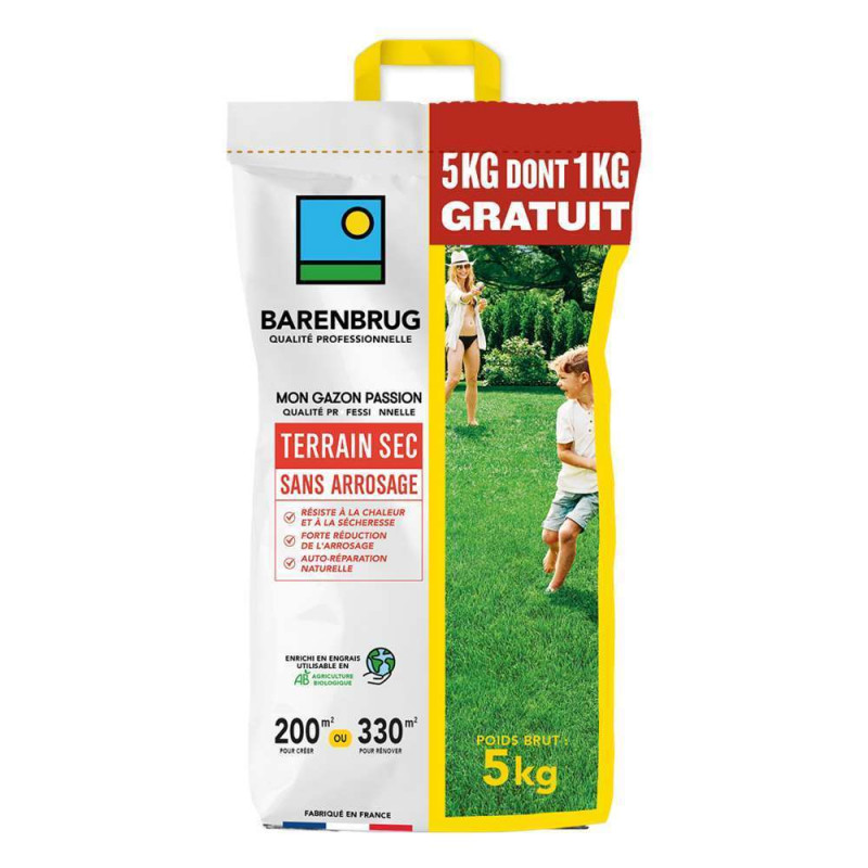 Graines de gazon pour terrain sec 4 kg + 1 gratuit