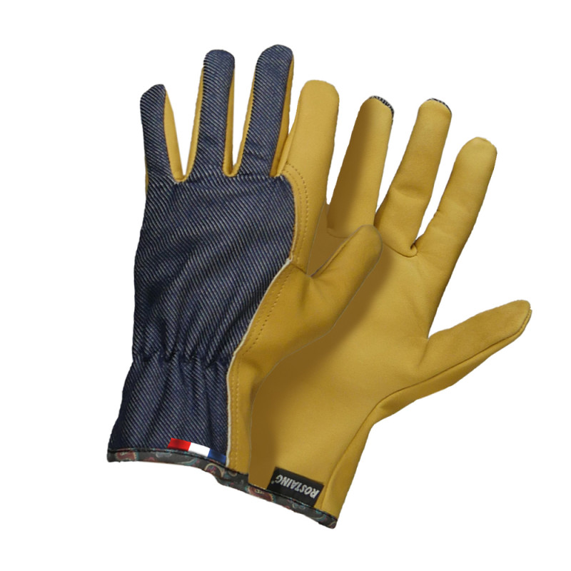 Gants de jardin surcyclés : cuir/jean, T. 10