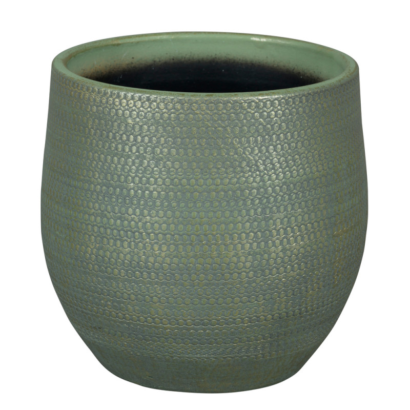 Cache-pot Boaz, en grès, coloris vert - D. 24xH. 2