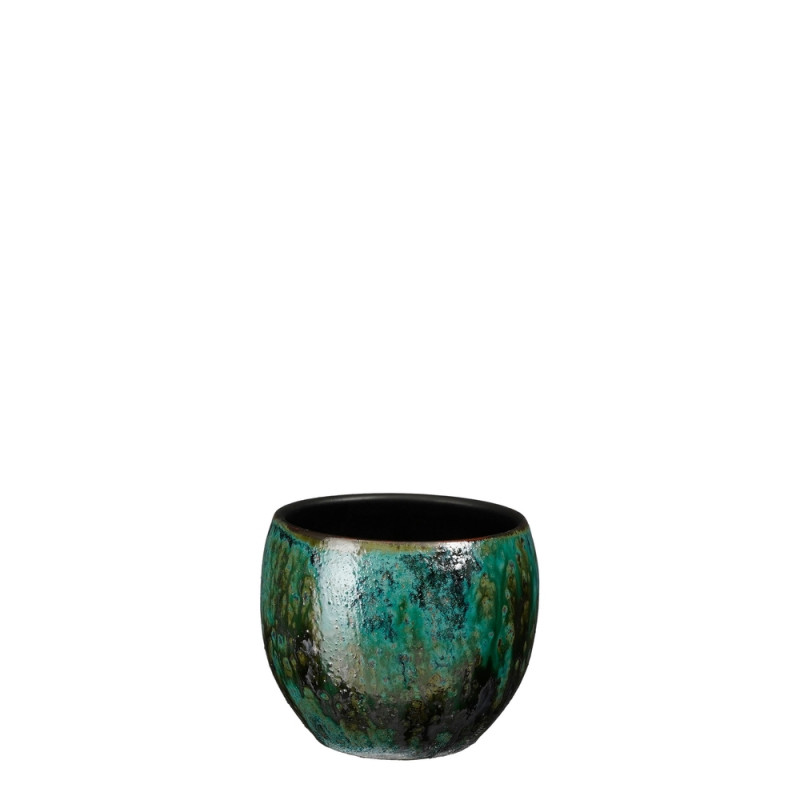 Cache-pot Loren en terre cuite, coloris bleu - H.