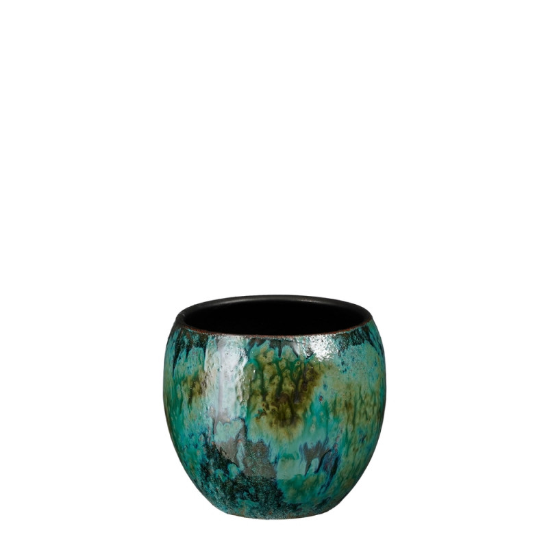 Cache-pot Loren en terre cuite, coloris bleu - H.