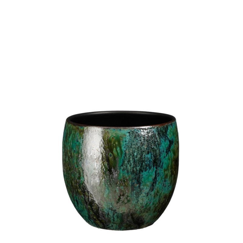 Cache-pot Loren en terre cuite, coloris bleu - H.