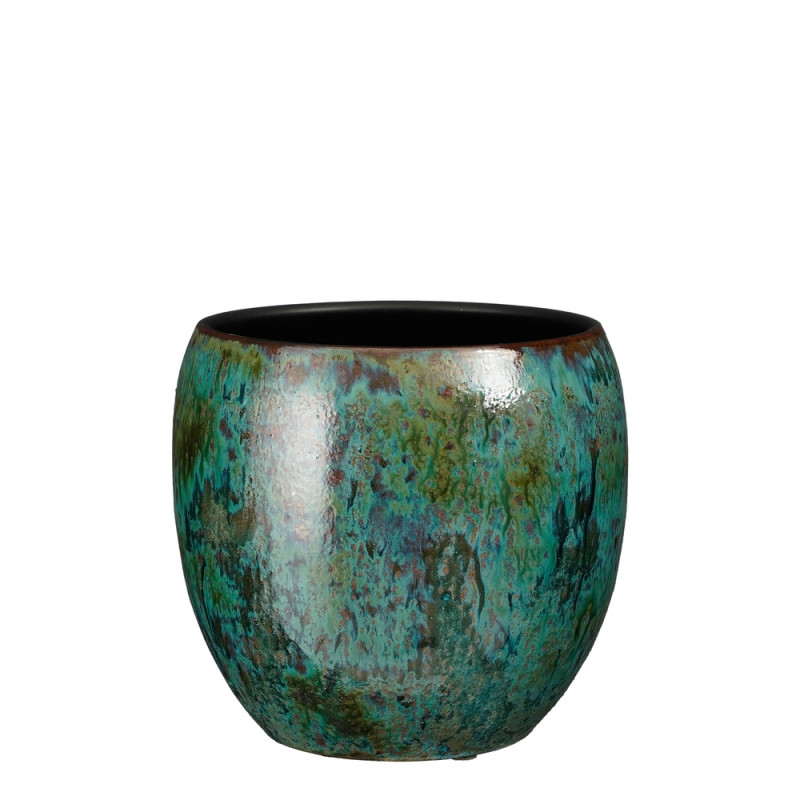 Cache-pot Loren en terre cuite, coloris bleu - H.