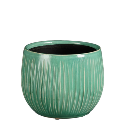 Cache-pot Pablo ribble en céramique, coloris turqu