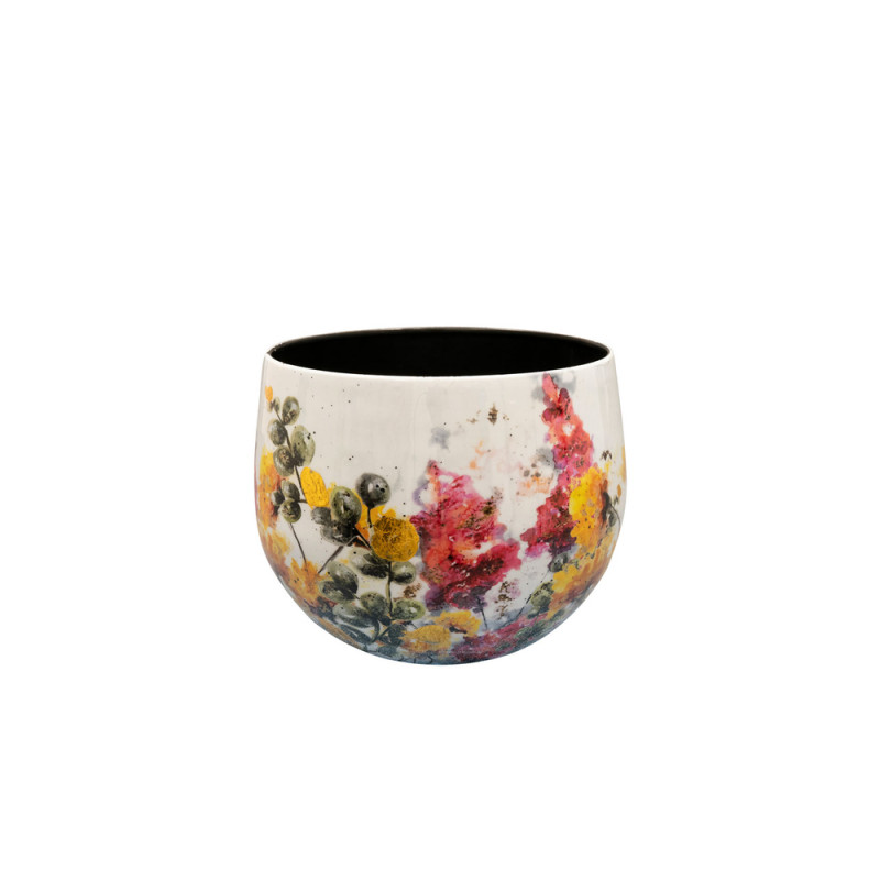 Cache-pot floral, coloris blanc - D. 21xH. 17cm
