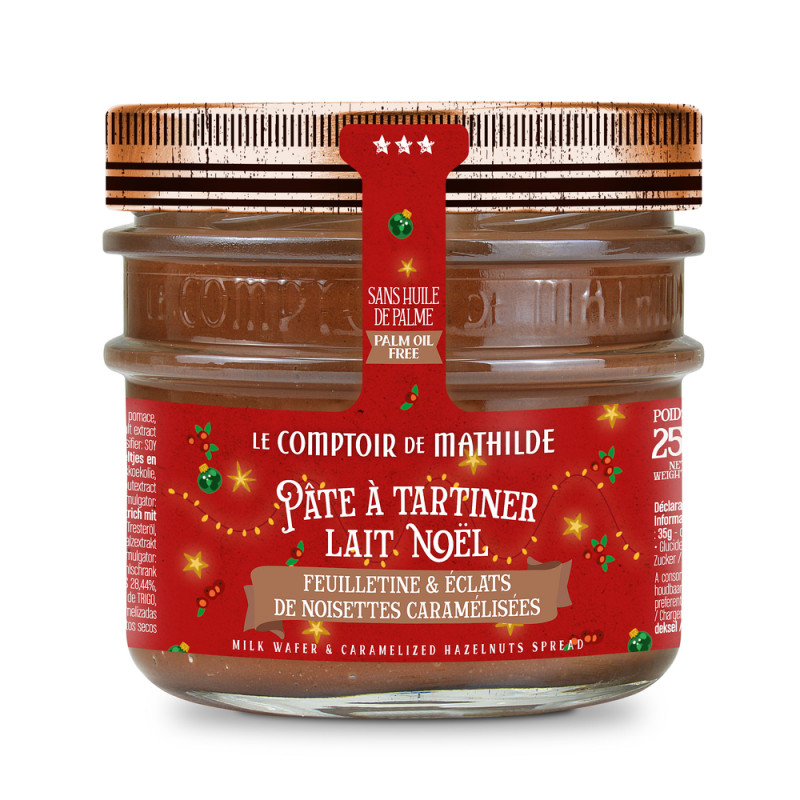 Pâte à tartiner au lait, feuilletine et éclats de