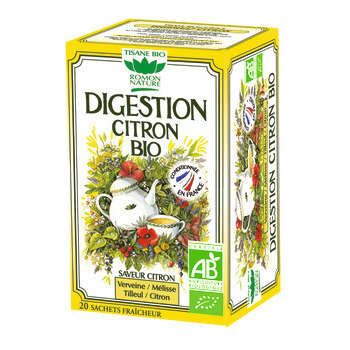 Boîte de tisane bio au citron, pour la digestion -