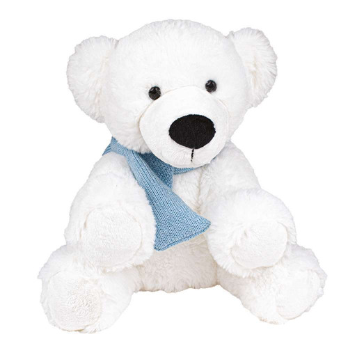 Peluche ours blanc avec écharpe bleue H40cm