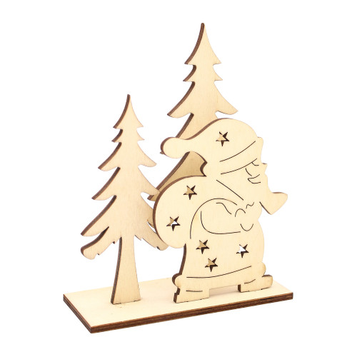 Scène de Noël en bois à décorer, Père Noël et sapi