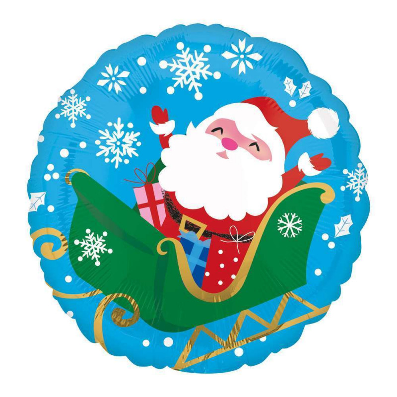 Ballon foil en aluminium Père Noël et son traineau