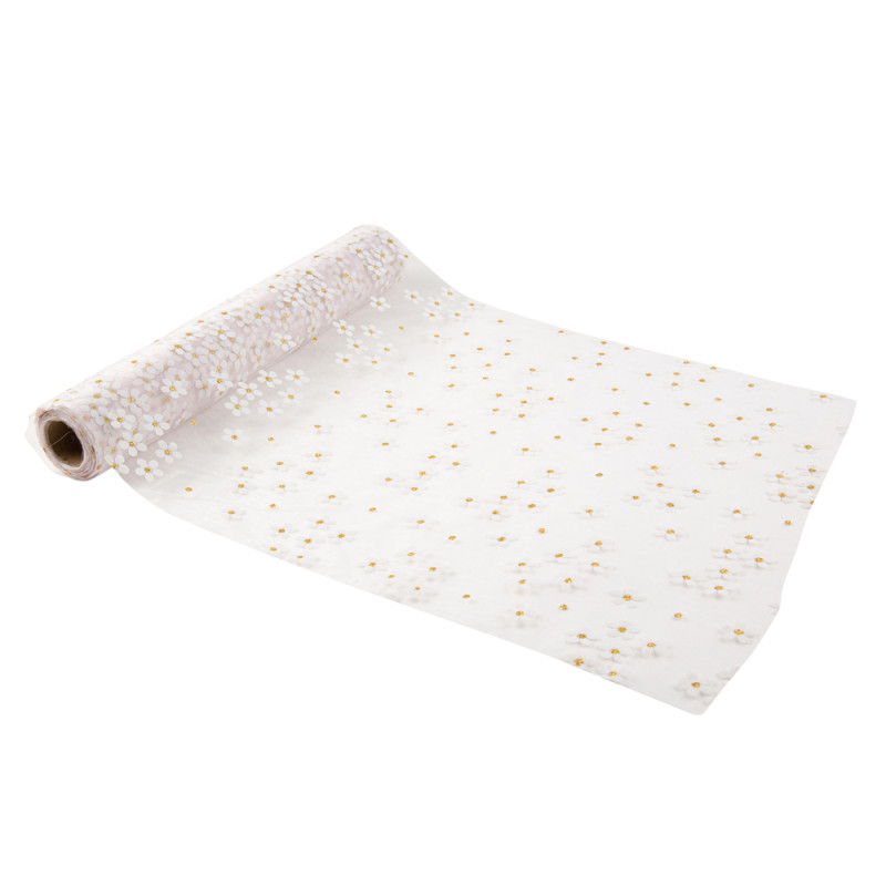 Chemin de table en tissu Petites marguerites blanc