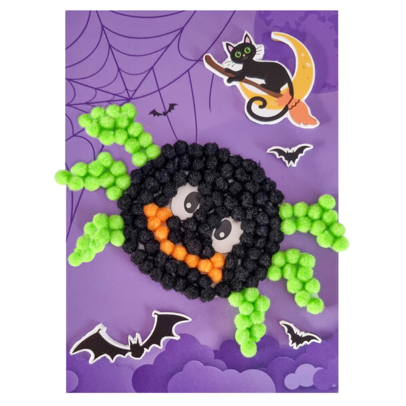 Tableau en pompons à réaliser Araignée d'Halloween
