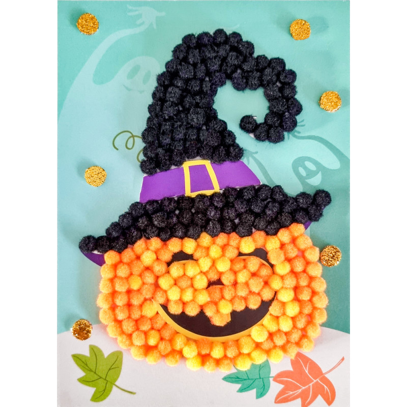 Tableau en pompons à réaliser Citrouille d'Hallowe