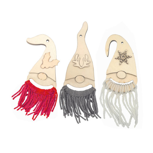 3 gnomes en bois et laine, coloris naturel