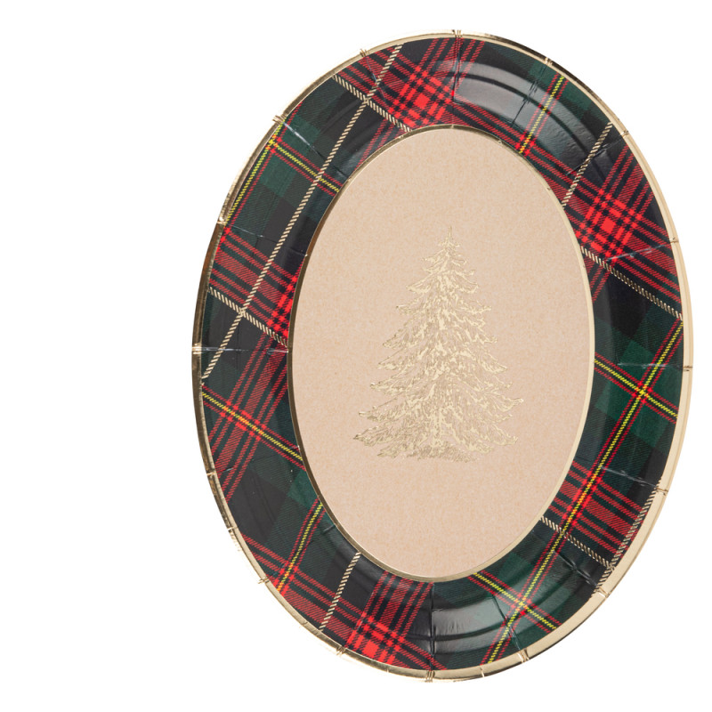 8 assiettes en carton, motif scottish, coloris mix