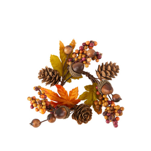 Rond de serviette, feuilles et pommes de pin artif