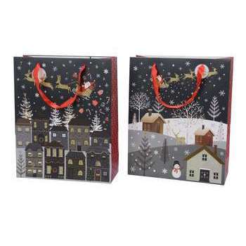 Sac cadeau village Noël 10x26x32cm