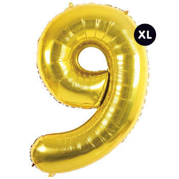 Ballon aluminium chiffre 9 doré, haut. 86 cm