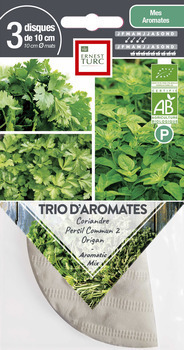 Trio de graines d'aromates Bio en disque pré-semé