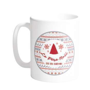 Mug de Noël : message, gris, blanc, rouge