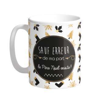 Mug de Noël : message, blanc, noir, doré