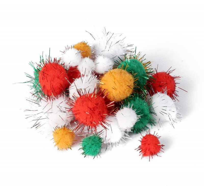 Pompons assortis métallisés de 1,5 à 3,5 cm - 72 p