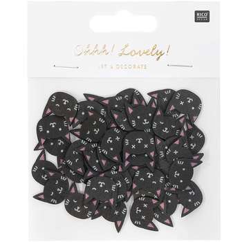 Confettis en bois avec forme de tête de chat (x48