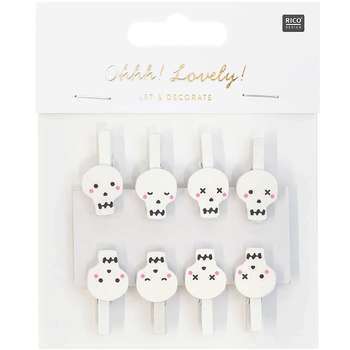 Pinces en bois avec motif Tête de mort (x8 pinces)