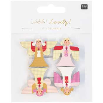 Pinces anges mix bois rose or - 4 pièces - H. 3,5