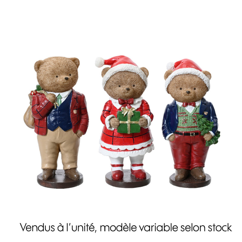 Figurine de Noël : Ours en résine - H. 14,5cm