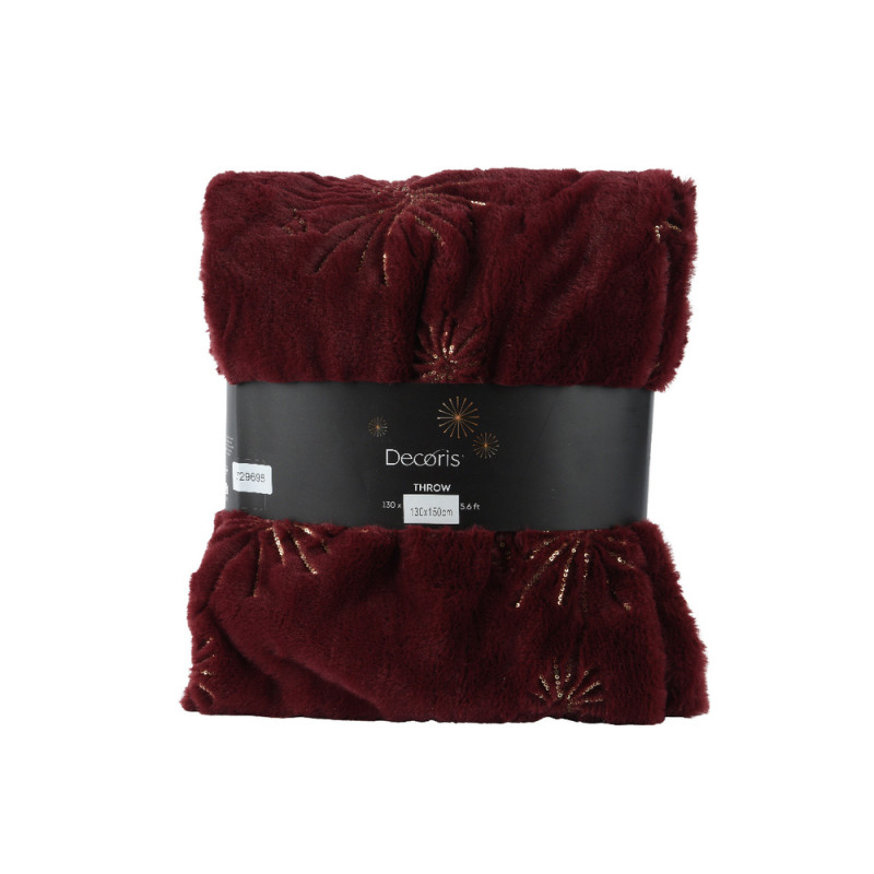 Plaid motifs flocons, coloris bordeaux - L. 150xl.