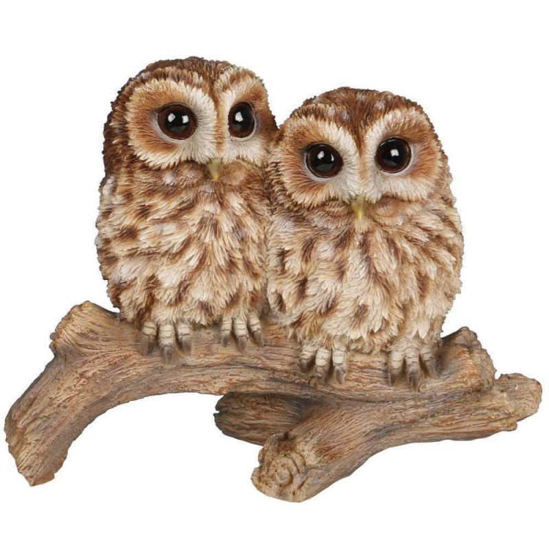 Statue en résine - Bébés chouette brun - 16cm
