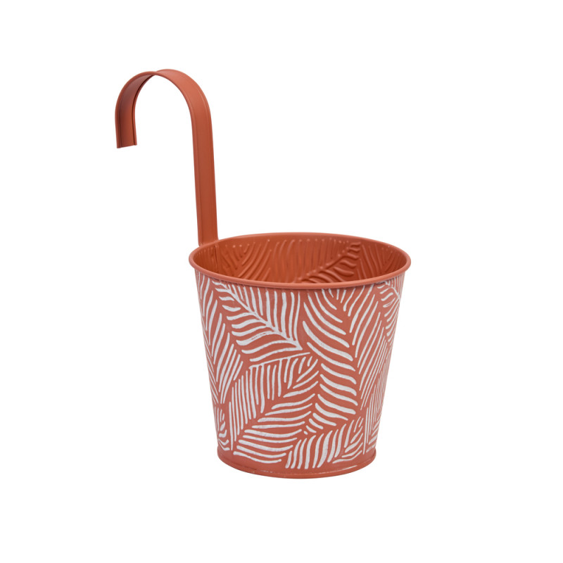 Pot suspendu, motif feuilles, coloris terracotta -