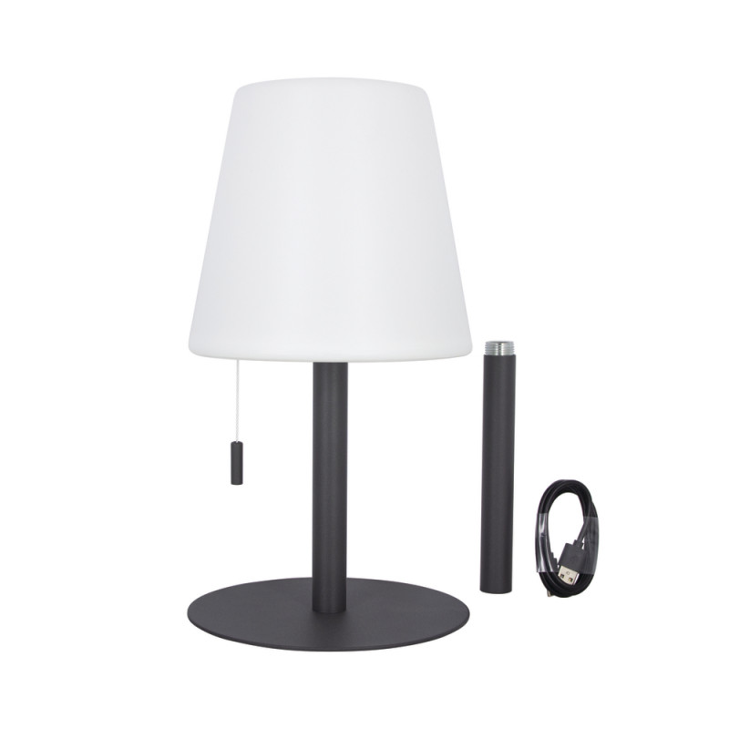 Lampe à poser LED cône gris rechargeable en métal,