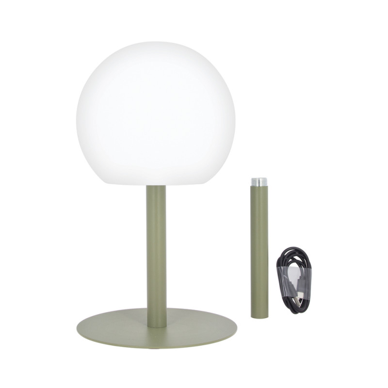 Lampe à poser LED boule kaki rechargeable en métal