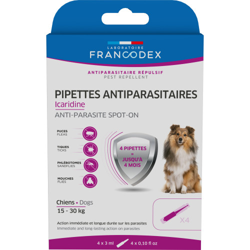 Pipettes antiparasitaires Icaridine pour chien 15-
