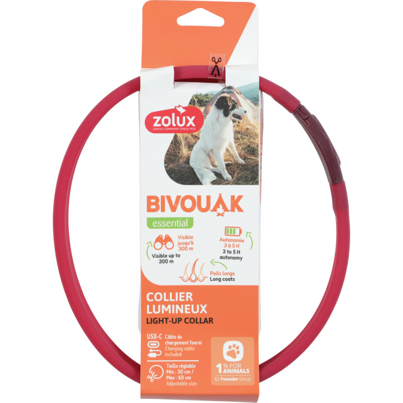 Collier lumineux pour chien à poils longs Bivouak,