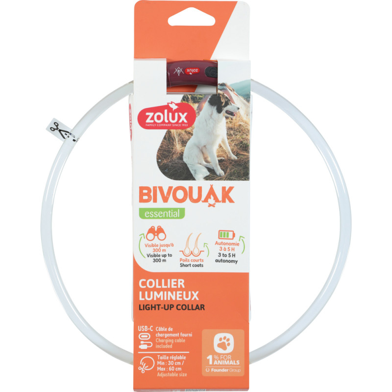 Collier lumineux pour chien à poils courts Bivouak
