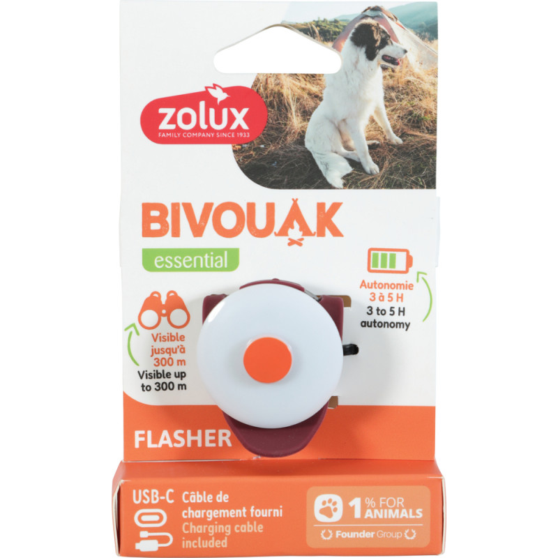 Collier pour chien, Flasher lumineux USB Bivouak -
