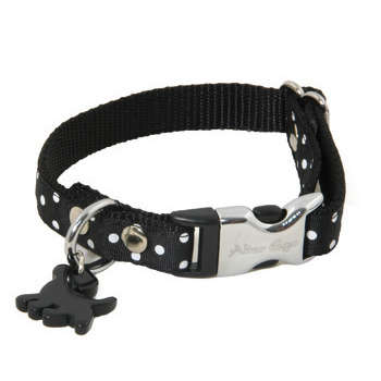 Collier petit chien pois S : nylon noir 33cm