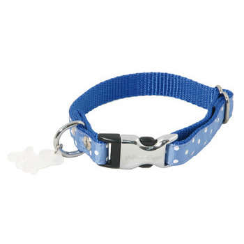Collier petit chien pois S : nylon bleu 33cm