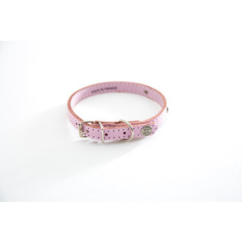 Collier en cuir classique rose surpiqué avec plaqu
