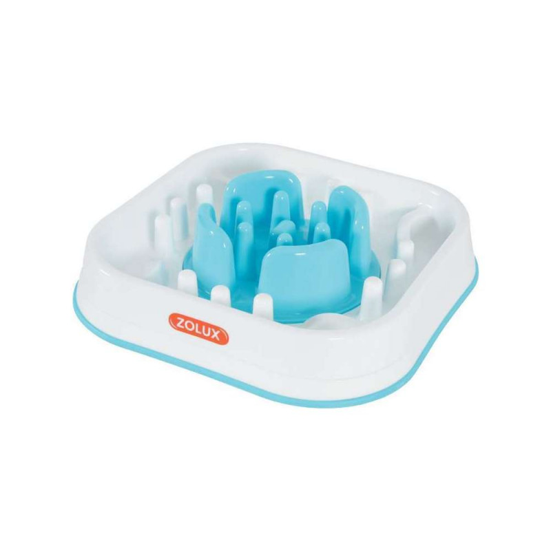 Ecuelle anti-glouton carrée blanche et bleu - 28 x