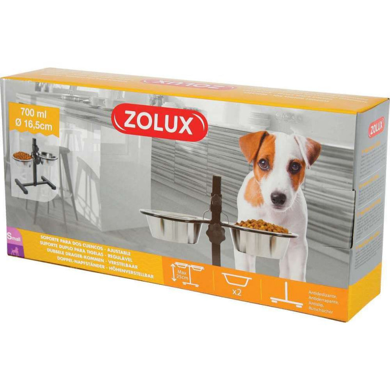 Support réglable avec 2 Bols Inox 700ml Ø16,5cm