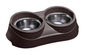 Support plastique feed 01 gris, avec écuelles inox