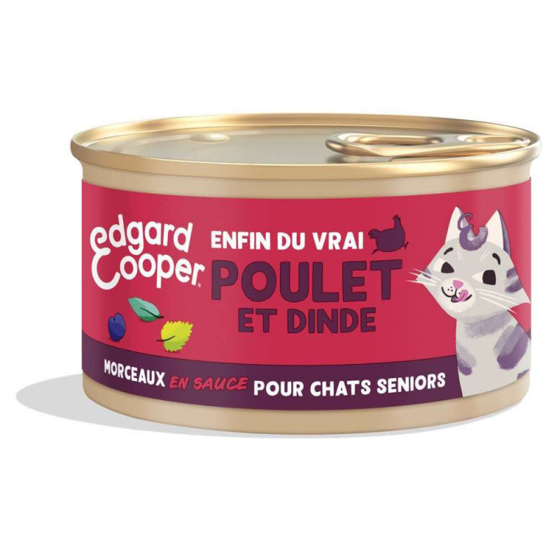 Morceaux poulet/dinde chat senior: boîte, 85g