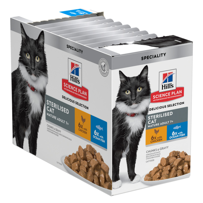 Pack sachets repas pour chat senior stérilisé, au
