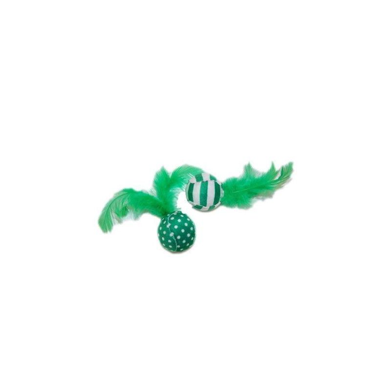 Jouet balle verte avec plumes pour chat