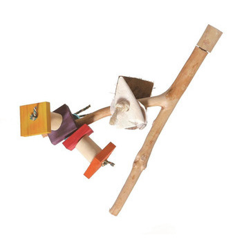 Double perchoir en bois, avec jouets: 2,5x25cm