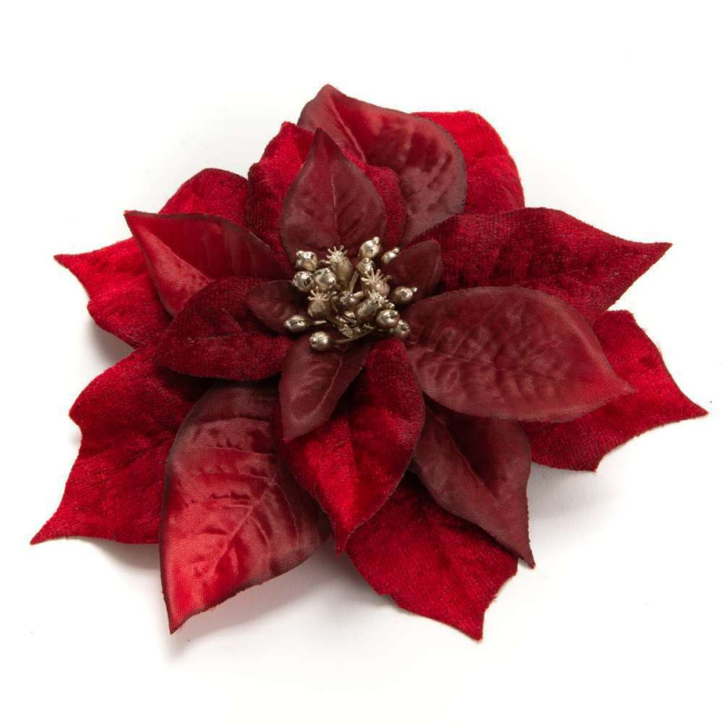 Décoration fleur 'Poinsettia', coloris rouge - D.